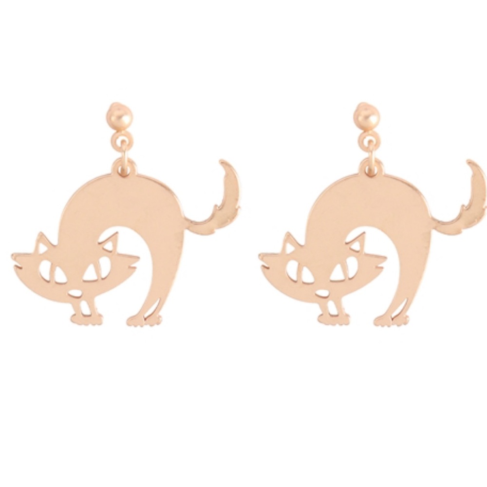 Gold Cat Dangling Post Earrings